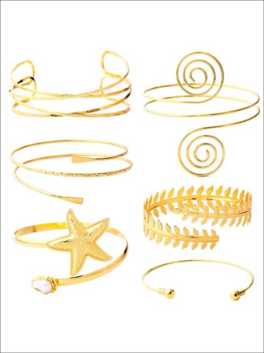 Gold Plated Adjustable Upper Arm Cuff Bracelet Set Boho 6 Pc